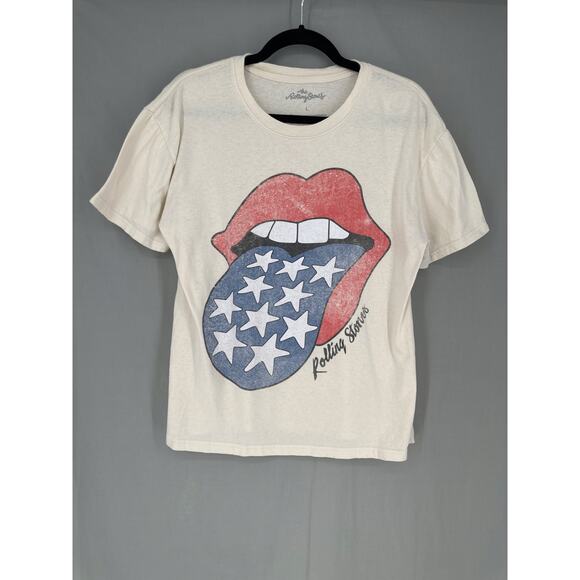 the Rolling Stones Tops - Rolling Stones Shirt Womens Large Cream Red Blue Graphic Tee Music Band America